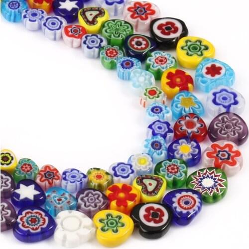 Millefiori Flower Lampwork Glass Beads Heart Shape Loose Beads for Jewelry Making 8/10/12mm 15'' Diy Bracelet Crafts Accessories