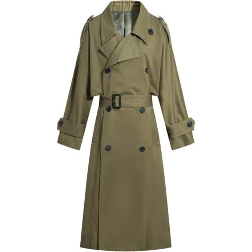 New Spring Autumn New Women Casual Trench Coat Oversize Double Breasted Vintage Washed Outwear Loose Clothing Long Trench A2752