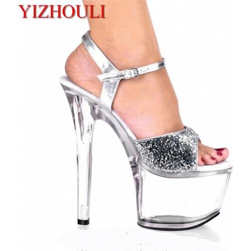 7 Inch High-Heeled Shoes Wedding Shoes Silver Glitter Crystal Shoes 17cm Ultra High Heels Bridal Bridesmaid Dance Shoes