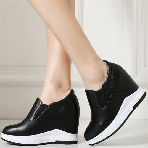 Oxfords Shoes Women Cow Leather Wedges High Heel Ankle Boots Female Round Toe Casual Shoes Fashion Sneakers Platform Pumps Shoes