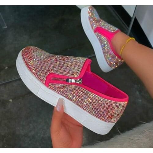Women Bling Flats Sequins Crystal Studded Slip On Lazy Loafer Flat Round Toe Shoes Fashion Female Fashion Sneakers