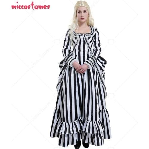 Presale Sleepy Hollow Katrina Van Tassel Black White Striped Gothic Formal Dress Cosplay Costume