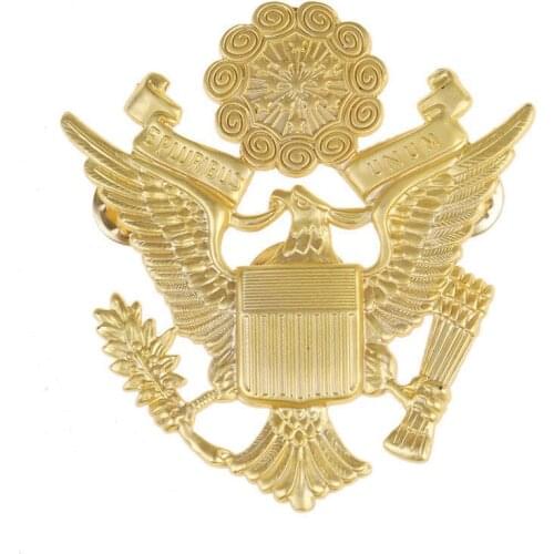 MILITARY WWII US ARMY Epluribus Unum OFFICER CAP Metal EAGLE BADGE INSIGNIA Gold