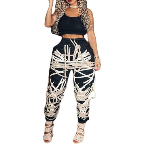 Women Spring Jeans Lacing Straps Drawstring Middle Waist Casual Loose Pants for Girls, Grey/Black/Yellow/Multicolor