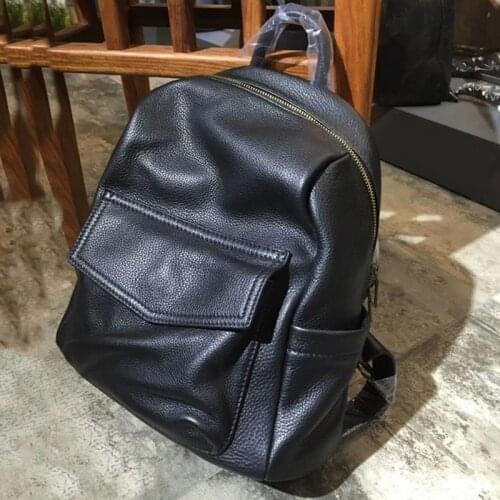 2021 Backpack Female Soft Genuine Leather Bags For Women Black School Bags For Girls Large Capacity Travel Bags Rucksack Mochila