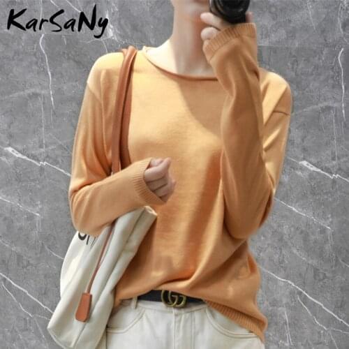 KarSaNy Autumn Thin Sweaters For Women 2021 White Loose Large Size Women Sweaters And Pullovers Long Sleeve Sweter Mujer 2021