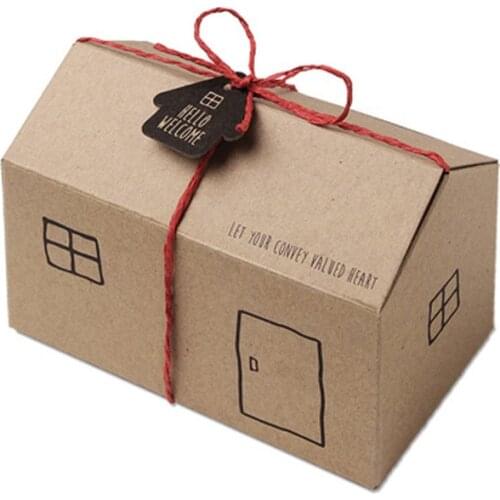 10pcs/lot Cute Small House Shape Baby Shower Candy Boxes Baking Pastry Packaging White Wedding Party Favor Candy Gift Box