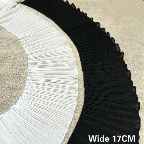 17CM Wide White Black Elastic Pleated Chiffon Garment Lace Trims Collar Ribbon Curtains DIY Crafts Sewing Fabric Guipure Supply