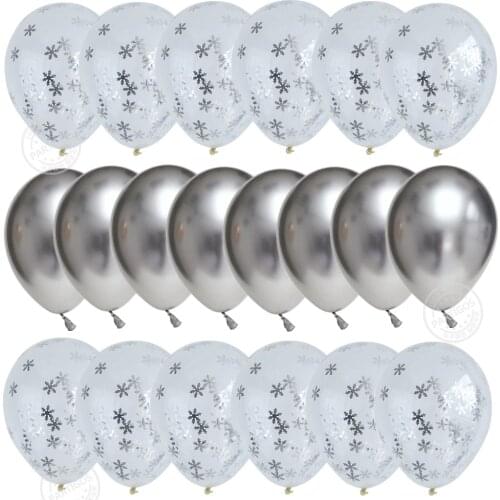 20pcs 12inch snowflake confetti mixed Chrome silver balloons helium globos winter snowflake elsa theme birthday party decoration