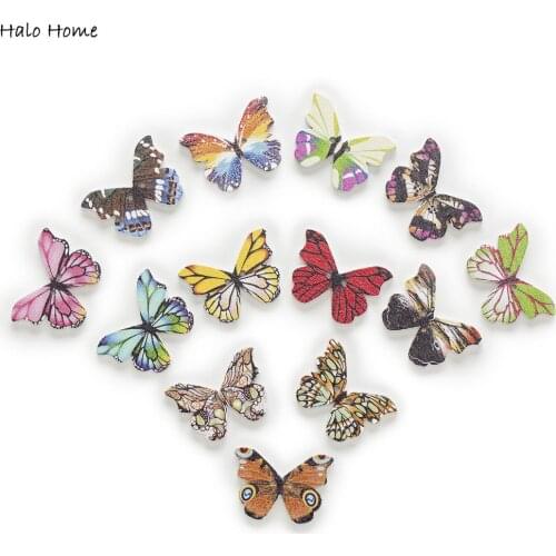 30pcs 2 Hole Mixed Many Style Optional Butterfly Wood Buttons Decor Clothing Home Sewing Scrapbooking Card Making DIY