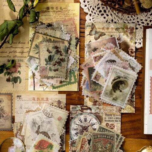 60Pcs Vintage Plants Notes Flowers Paper Sticker Package DIY Diary Journal Decoration Sticker Album Scrapbooking Stamp Stickers