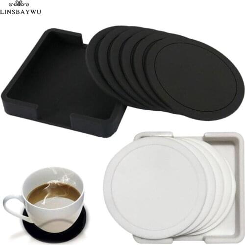 7pcs Silicone Mat Non-slip Table Coaster Set Heat Resistant Drink Glass Black Coasters Kitchen Accessories Coffee Mug Placemat
