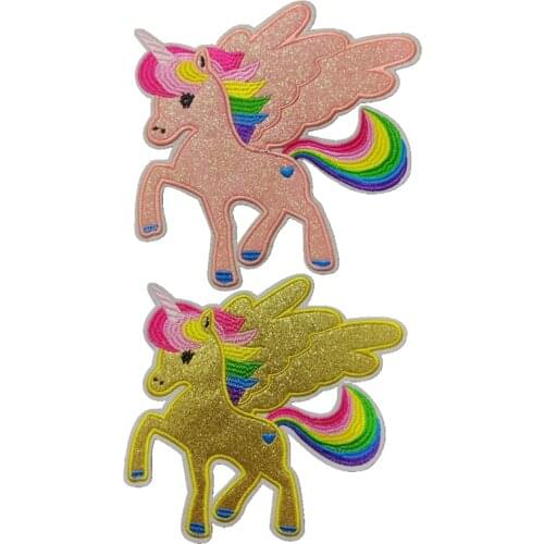 White Silver Gold Embroidered Unicorn Patches for Clothes Sew Iron on Animal Horse Embroidery Applique DIY Decoration