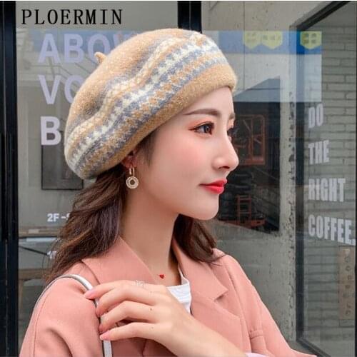2019 New Wool Beret Vintage Multicolor pattern Warm Wool Winter Women Painter Hat French Artist Beanie Hat For Sweet Girl Gift