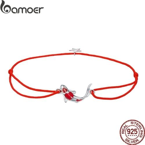 Bamoer Guardian Lucky Fish Rope Chain Bracelet for Couple Sterling Silver 925 Star Enamel Jewelry Friendship Bracelets SCB145