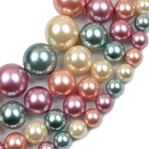 Gold Orange Natural Shell Pearl Beads Round Loose Spacer Finding Beads For Jewelry Making Diy Pendant Bracelet 15" 6/8/10/12mm