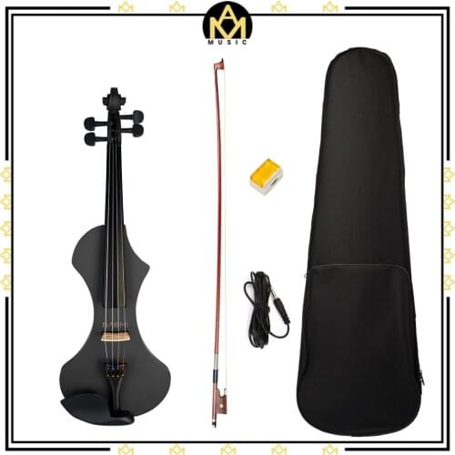 4/4 Size Black Electric Violin Kit W/ Brazilwood Bow+ Headphone+ Audio Cable+Rosin+Portable Canvas Violin Case
