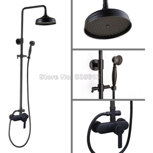 Black Oil Rubbed Bronze Wall Mounted Bathroom 8 inch Shower Head Rain Shower Faucet Set with Handheld Shower Mixer Tap Whg151