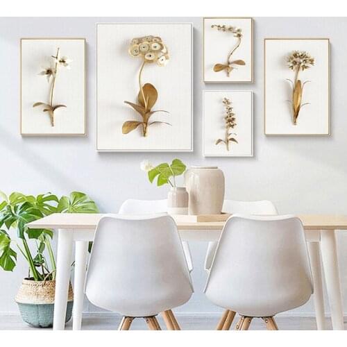 Gold Leaves Decorative Painting Ins Simple Living Room Plant Flower Canvas Painting painting pictures wall Canvas Printing