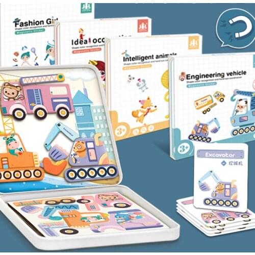 Children Wooden Iron Box Puzzle Early Education Magnetic Mapping Toys Vehicles Forest Animals Cognitive Puzzle Gift