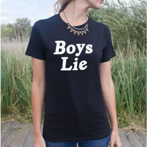 Boys Lie Letters Print Women Tshirt Harajuku Cotton Casual Shirt For Lady White Black Top Tee Big Size Hipster HH203-478