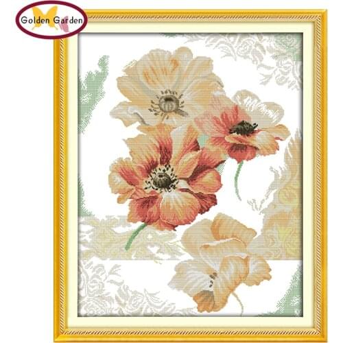 GG Chinese Rose Flower Cross Stitch DIY Kits Needlework Handmade Craft Joy Sunday Cross Stitch Kits Paintings for Home Decor