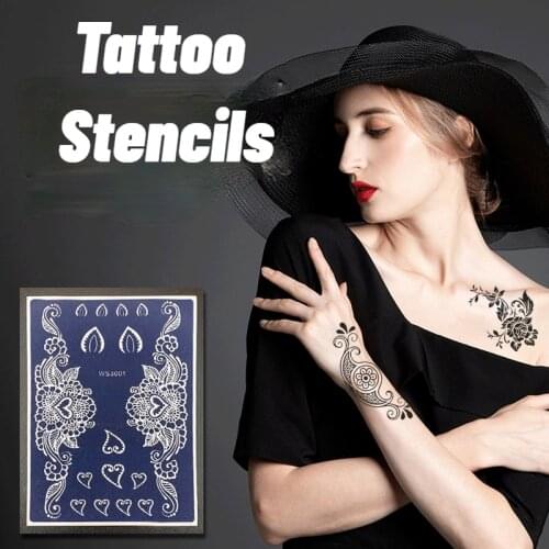 Indian Henna Rose Lace Flower Tattoo Stencil Women DIY Body Legs Arm Art Airbrush Painting Mandala Tattoo Stencil Template