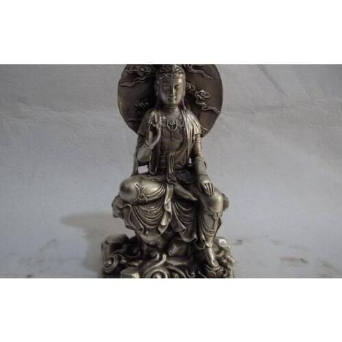 China White Copper Silver Buddhism Sit Free Bodhisattva Kwan-Yin GuanYin Statue