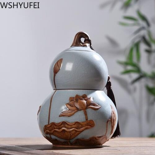 Chinese Large Capacity Ceramic Tea Cans travel tea bag storage box Portable Sealing Stoneware Container Tea Set Accessories