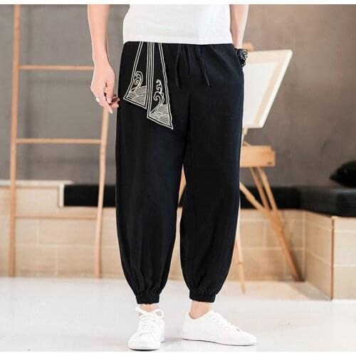 Chinese Style Harem Pants Men Joggers Sweatpants Japanese Streetwear Men Pants Linen Trousers Summer Men Pants 2021 M-5Xl 30151