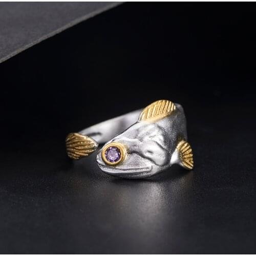 VLA 925 Sterling Silver Creative Personalized Piranha Ring For Men And Women Fashion Punk Fish Ring Jewelry