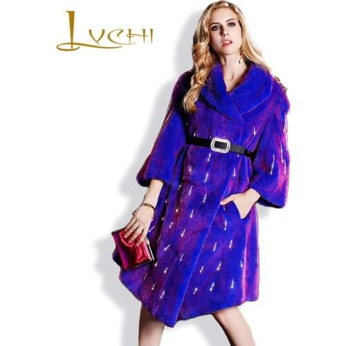 LVCHI Noble Vintage selling fashion tunic mink coats Genuine Leather Mandarin Collar Warm mink coat Young women mink fur coat