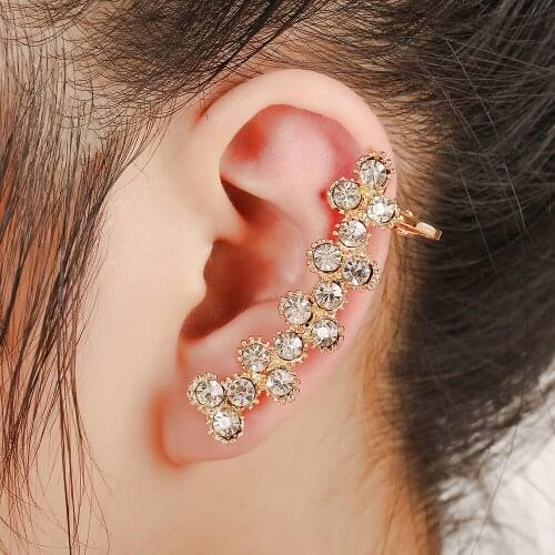ZLDYOU Fashion Women Jewelry Gothic Steampunk Full Crystal Flowers Ear Cuff Round Zircon Accessories Gift Clip Earring