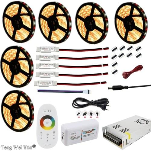 30M 5050 RGBW/RGBWW Flexible LED Strip Set With 2.4G Touch RF Remote Controller + Power Supply Adapter+Amplifier 5M/10M/15M/20M