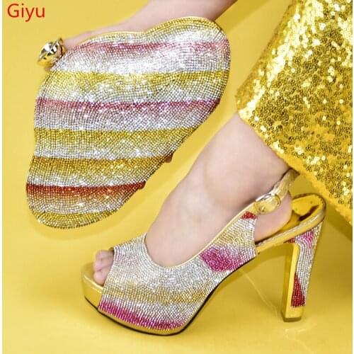 Doershow beautiful gold shoe and bag set for party Italian shoe with matching bag new design lady matching shoe and bag!HMN1-6