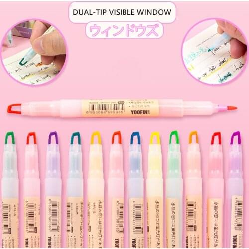 6Color Colors/Set Visible Window Highlighter Pen Soft Color School Marker Pen Set Stationery Supplies Double Head Fluorescent