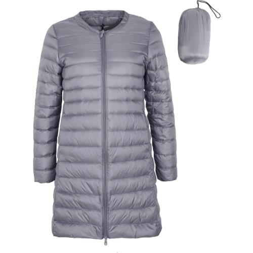 New Autumn Collarless Woman Ultra Light Duck Down Coat Zipper Long Liner Portable Jackets