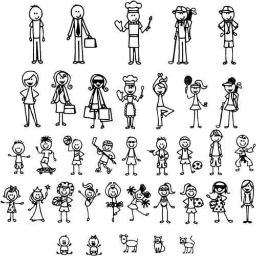 Personalized Stick Figure Family Car Stickers Interesting Motorcycle Vinyl Decals Black/Silver C7-1308