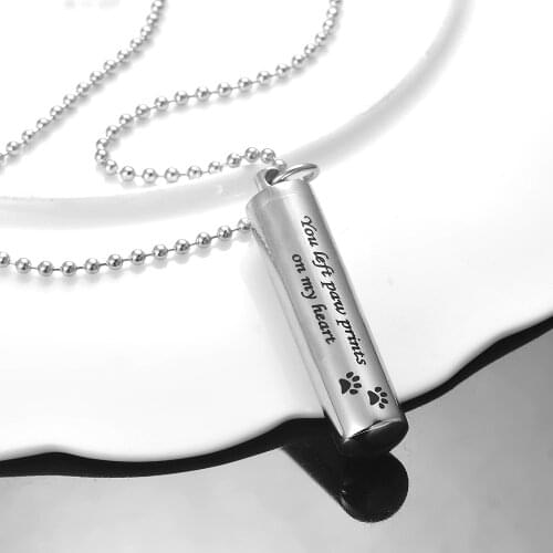 Pet Loss Gift Memorial Urn Necklace for Ashes Bottle Cremation Keepsake Jewelry Dog Paw Pendant- You Left paw prints on my heart