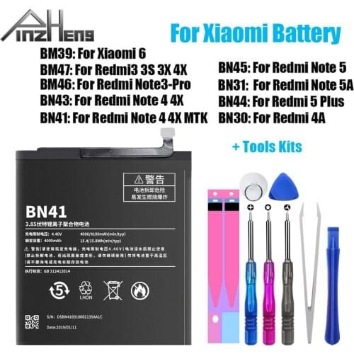 PINZHENG Mobile Phone Battery BM47 For Xiaomi Redmi 3 3S 3X 4X 4A 5 Plus BN41 For Xiaomi Redmi Note 3Pro 4 4X 5 5A Mi6 Battery