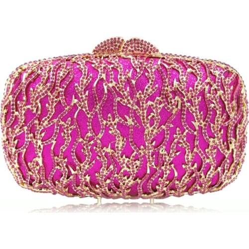 Gift New Arrival Gold Metal Clutch Bag Rose Red Crystal Party Purse Evening Bags Clutches Fashion Ladies Diamond Dinner Handbag