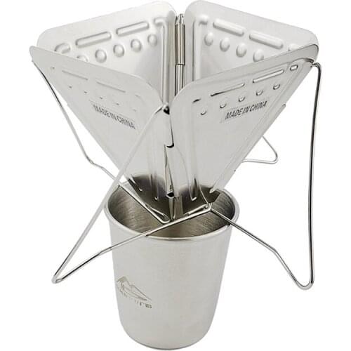 Portable Stainless Steel Coffee Drip, Outdoor Camping Collapsible Coffee Dripper Folding Coffee Maker Cone Coffee Filter