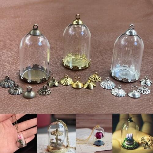 30x20mm Tube shape glass globe metal base cap glass vials pendant necklace glass wish bottle dome findings landscape terrarium