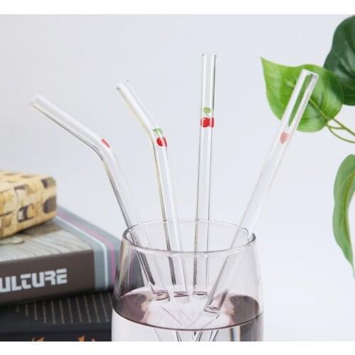 Glass Straw Glass Drinking Straw Glass Tube Heater Straws Heat Resistant Party Tube Cherry Party Decoration Drinkware 8*200mm
