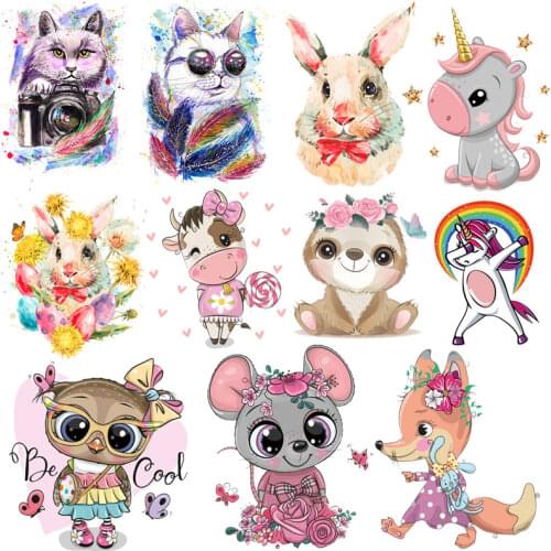 Cute Animals Heat Vinyl Transfer For Clothing Unicorn/Cat Thermal Stickers Iron On Transfers For Clothes Appliques For T-shirt