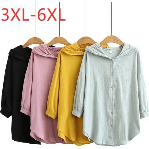 New 2021 Ladies Spring Autumn Plus Size Hoodie Tops For Women Large Blouse Long Sleeve Casual Cotton Linen Shirt 3XL 4XL 5XL 6XL