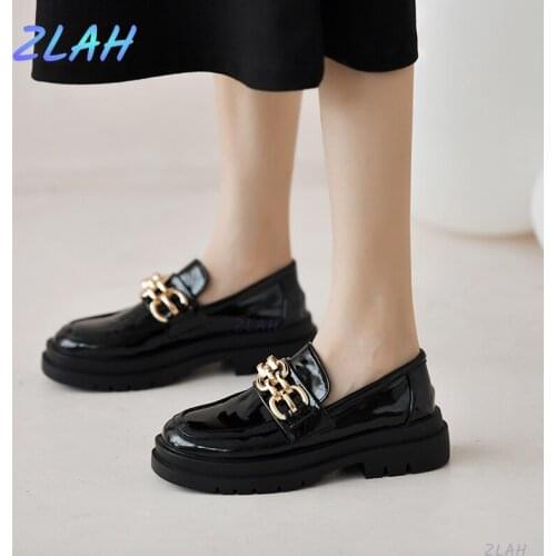 Ladies Oxford Shoes Fashion Luxury Patent Leather Light Casual Shoes Zlah Thick-soled Non-slip High Heels Women Shoes Pumps