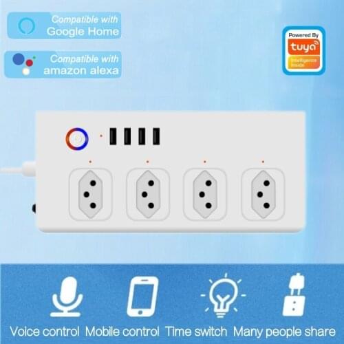 Wifi Smart Power Strip Brazil Smart Outlets with 4 USB Charging Port Timing App Voice Control Work with Alexa Google Home