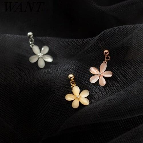 WANTME 925 Sterling Silver Sweet Korean Opal Zircon Flower Pendant Earrings for Women Fashion Noble Party Anniversary Jewelry