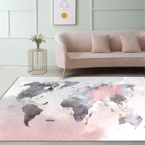 World Map Carpet Pink And Gray Rug Girl Room Decoration Modern Living Room Sofa Carpet Area Rug Kids Room Cute Hallway Rug